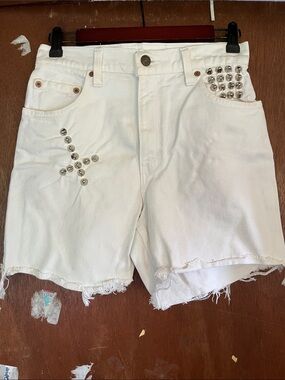 Vintage White Levi’s Silver Studded Denim Cutoff Shorts size 6 Petite